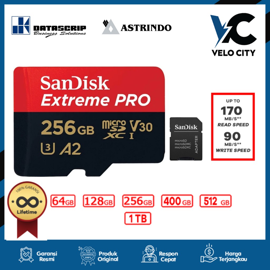 Memory Card Microsd 256gb 170Mbps Extreme Pro A2 Original Garansi Resmi Seumur Hidup