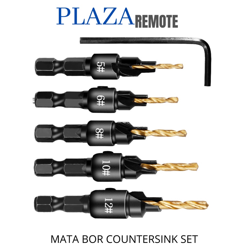 COUNTER SINK MATA BOR DRILL BIT HSS COUNTERSINK 1.98-3.56 MM SET 5 PC + 1 KUNCI L