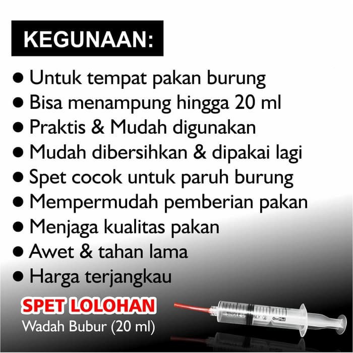 Terlaris  SUNTIKAN SPET PAKAN LOLOHAN BAYI BURUNG 20 ML Lovebird Murai batu  ✔-2