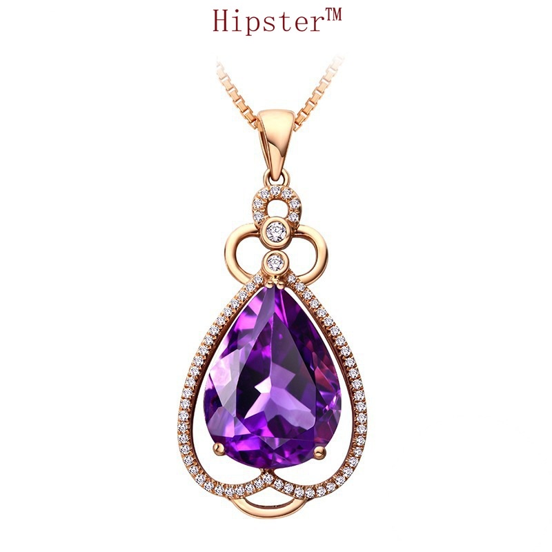 Fashion Elegant Exquisite Natural Amethyst Pendant Rose Gold Necklace