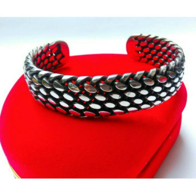 GELANG PAPUA PRIA COWOK STAINLESS STEEL SILVER BLACK BESAR KEREN