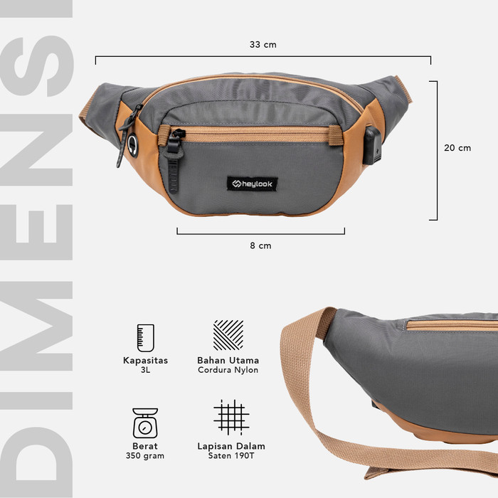 TAS SELEMPANG PRIA WAIST BAG NYLON OSCAR PRIA WAIST BAG DISTRO HEYLOOK - GREY