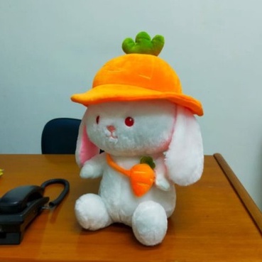 Boneka Kelinci Topi Wortel Size 15&quot;/37cm/boneka rabbit/boneka animal/boneka anak lucu/