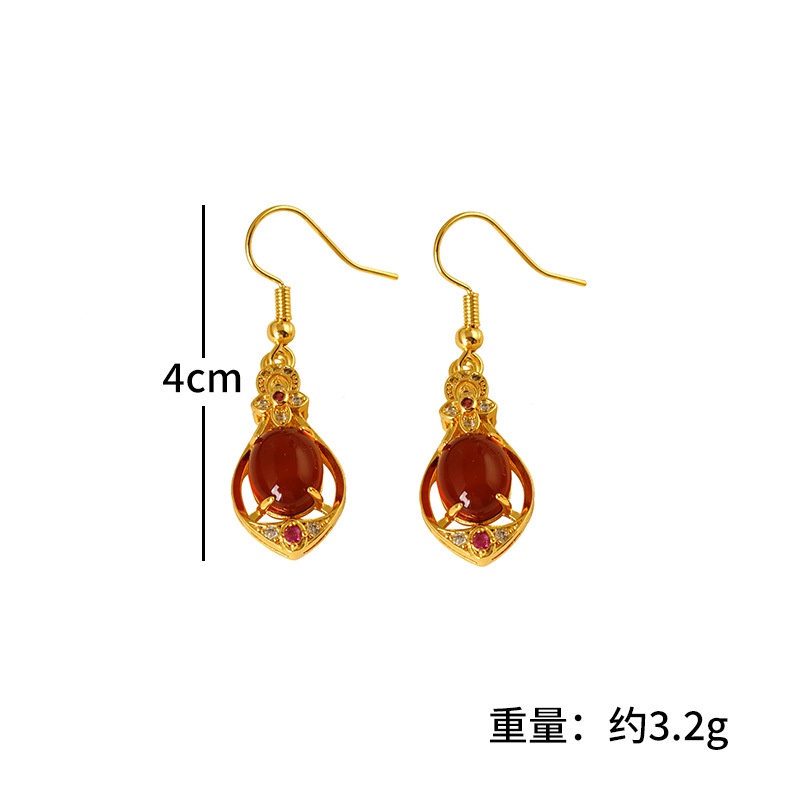 Goldkingdom Perhiasan Fashion 24K Bangkok Aksesoris Ready Stock Lapis Emas Asli Kadar 375 Panjang Rumbai Micro Set Emerald Ruby Elegan Drop Earrings Untuk Wanita