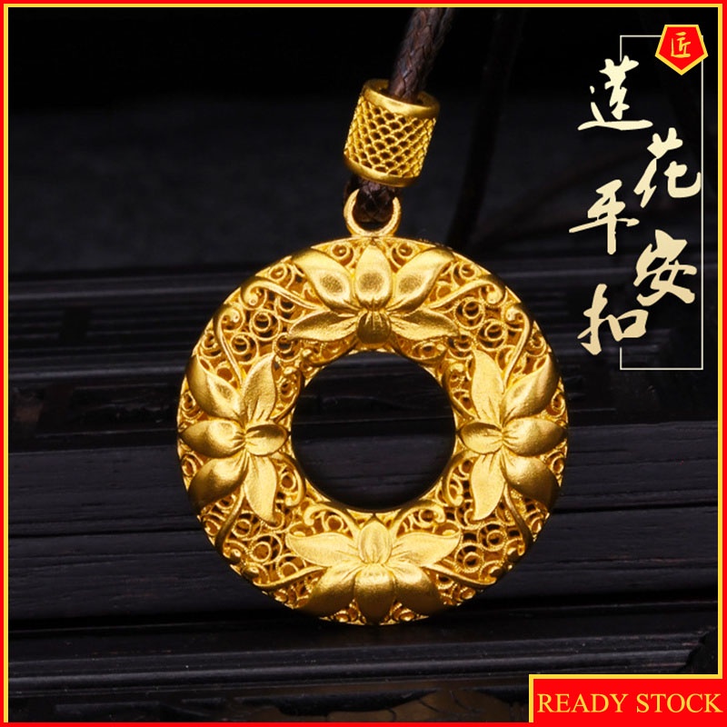 [Ready Stock]Lotus Peace Buckle Hollow 3D Gold Pendant Women's Fashion Necklace