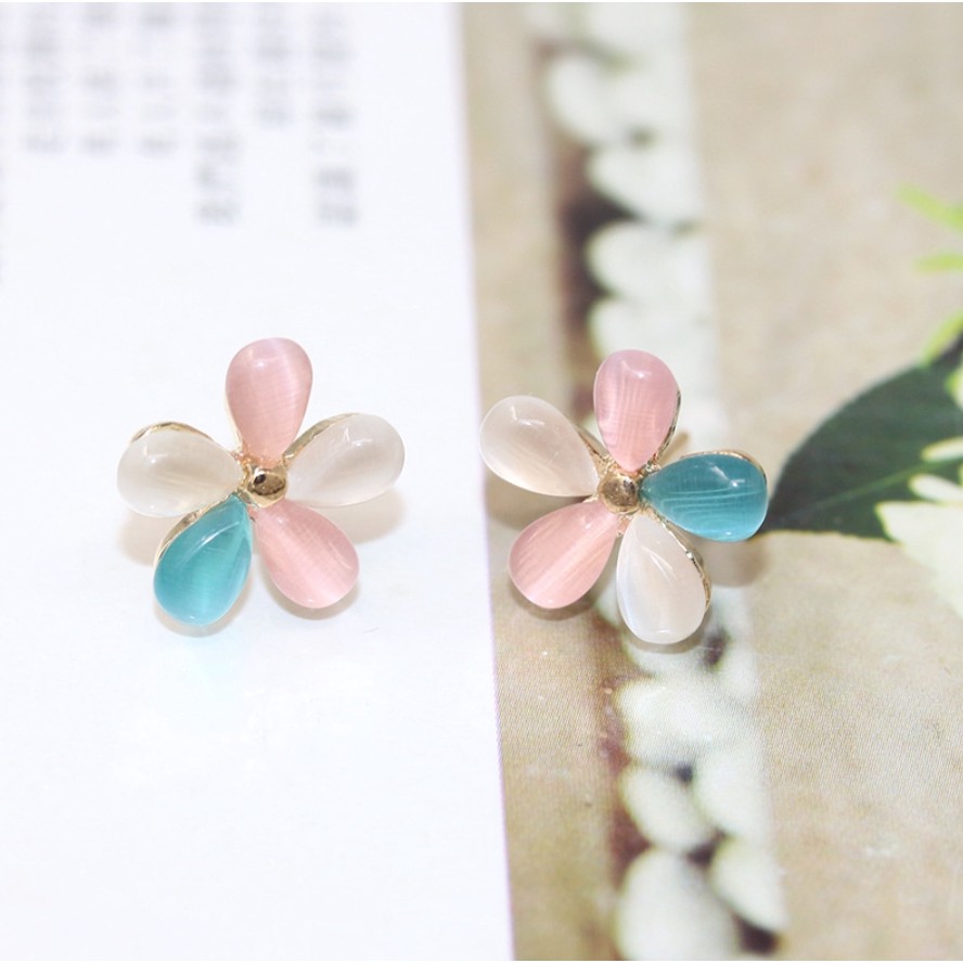 Anting Wanita Bunga Kristal Putih Warna-warni/ Korean White and Colorful Crystal Flower Earrings-1
