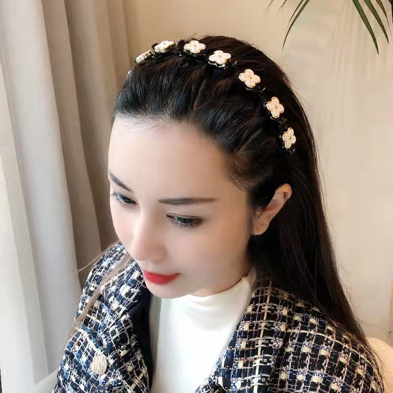 cod★ready★ Bando kepang korea jepit rambut multi layer aklirik plastik elastis polos manik berlian jepitan unik globallagilaku