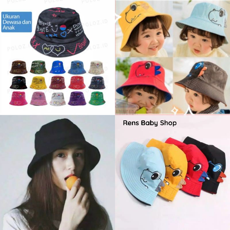 Topi BADAS DINOSAURUS DINO BUCKET bundar motif anak dewasa