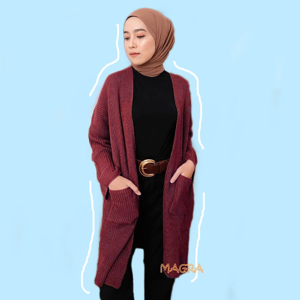 LONG CARDIGAN RAJUT TEBAL OVERSIZED MAGRA-MAROON