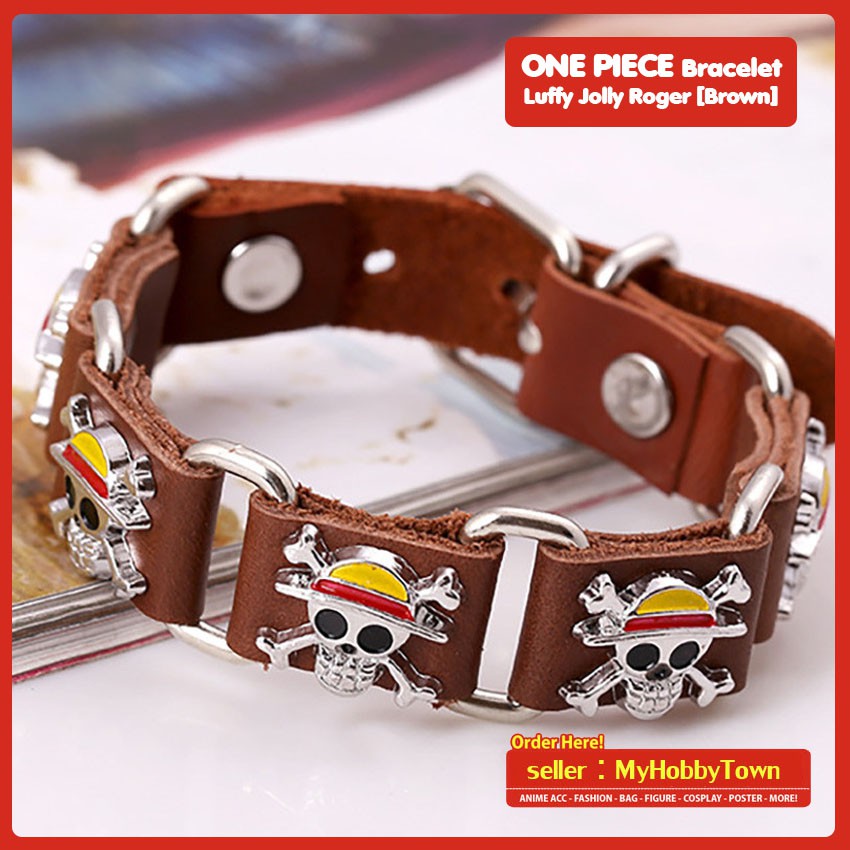 Gelang Anime One Piece Jolly Roger Luffy's Skull Brown Cokelat