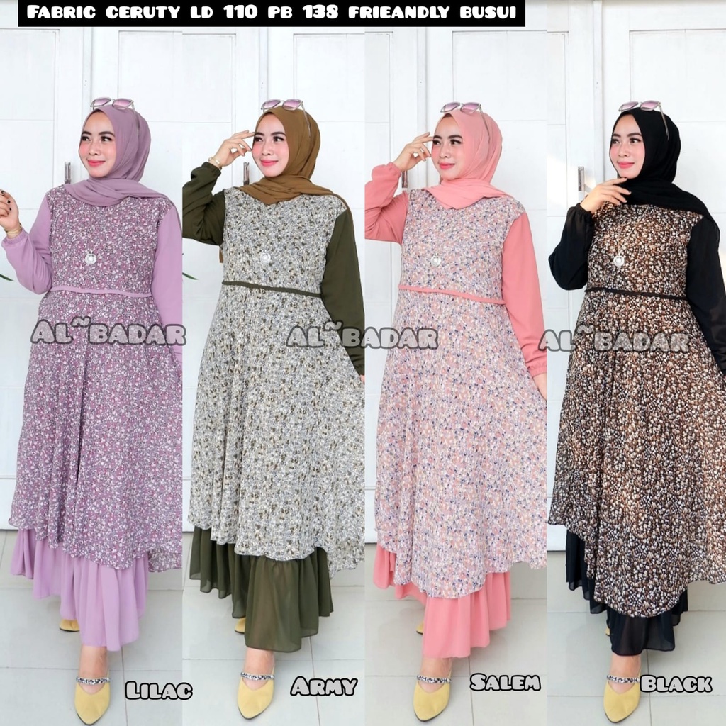 [ BISA COD] GAMIS CERUTY MOTIF KOMBINASI POLOS, DRESS CERUTY BABYDOLL MODEL TERBARU 2021 BY AL BADDAR