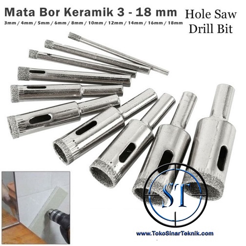 Diamond Hole Saw Mata Bor Lubang Berlian Kaca Marmer Set isi 10 Pcs 3mm-18mm