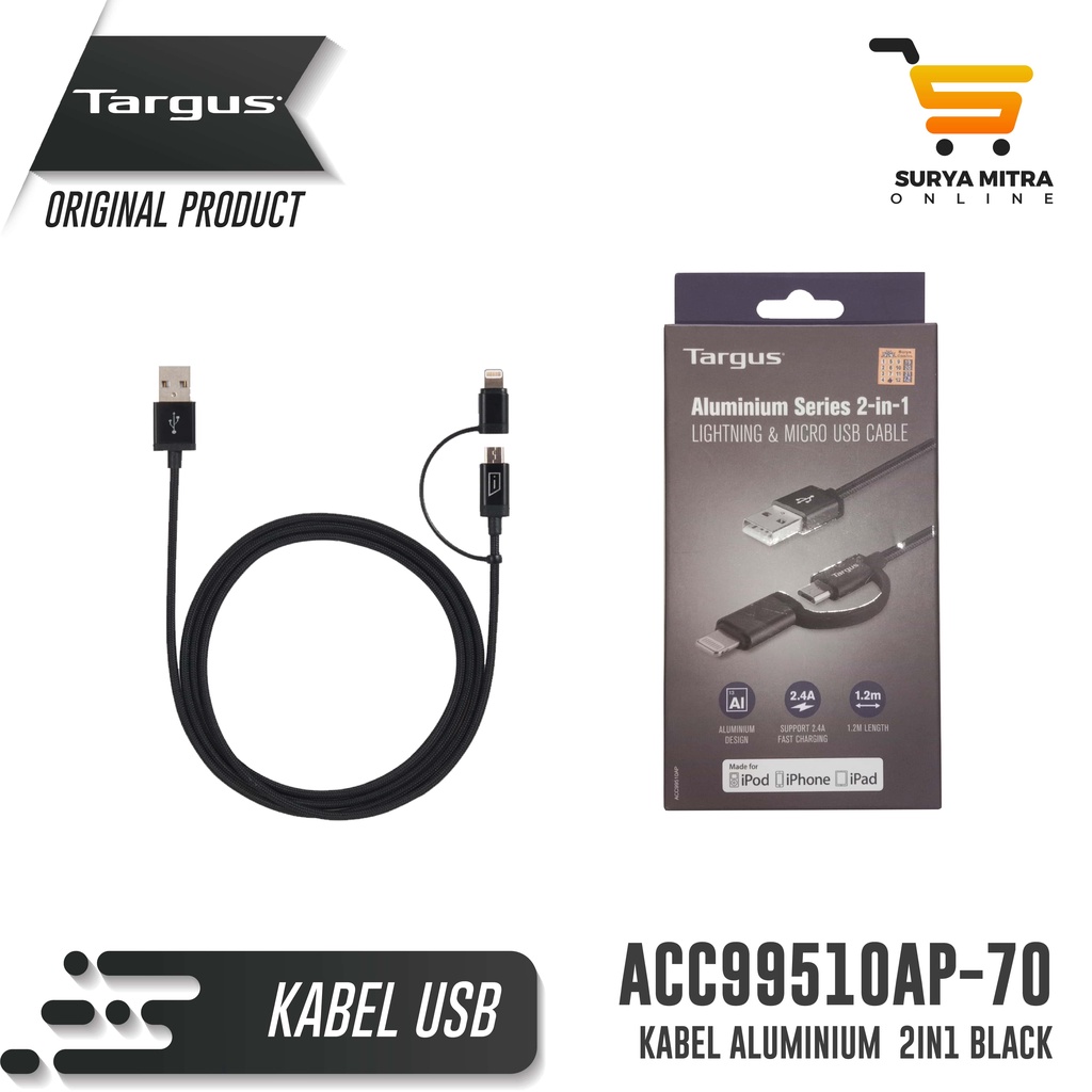 Kabel Data Targus ACC99510 2in1 USB A to Lightning &amp; Micro USB - Black