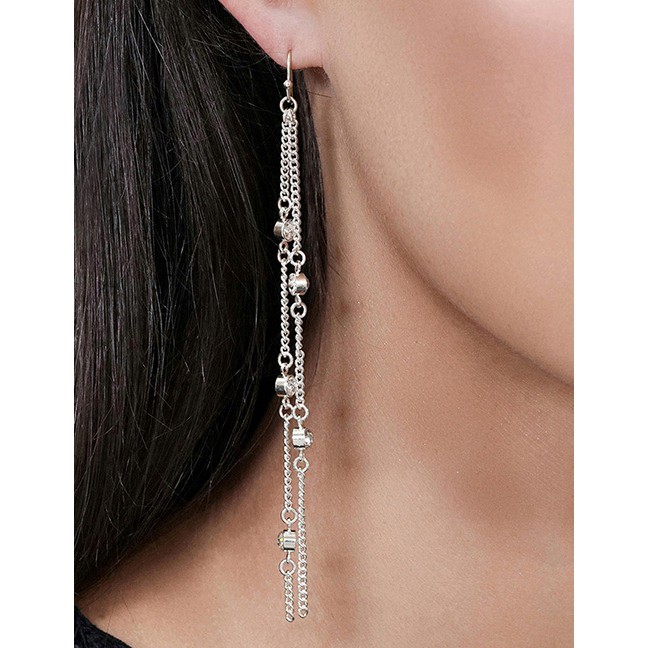 LRC Anting Gantung Fashion Silver Color Pure Color Design Tassel Earrings