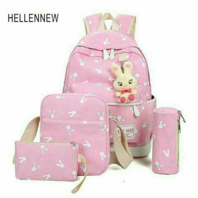 Tas ransel anak perempuan karakter kelinci 4in1 - tas ransel anak