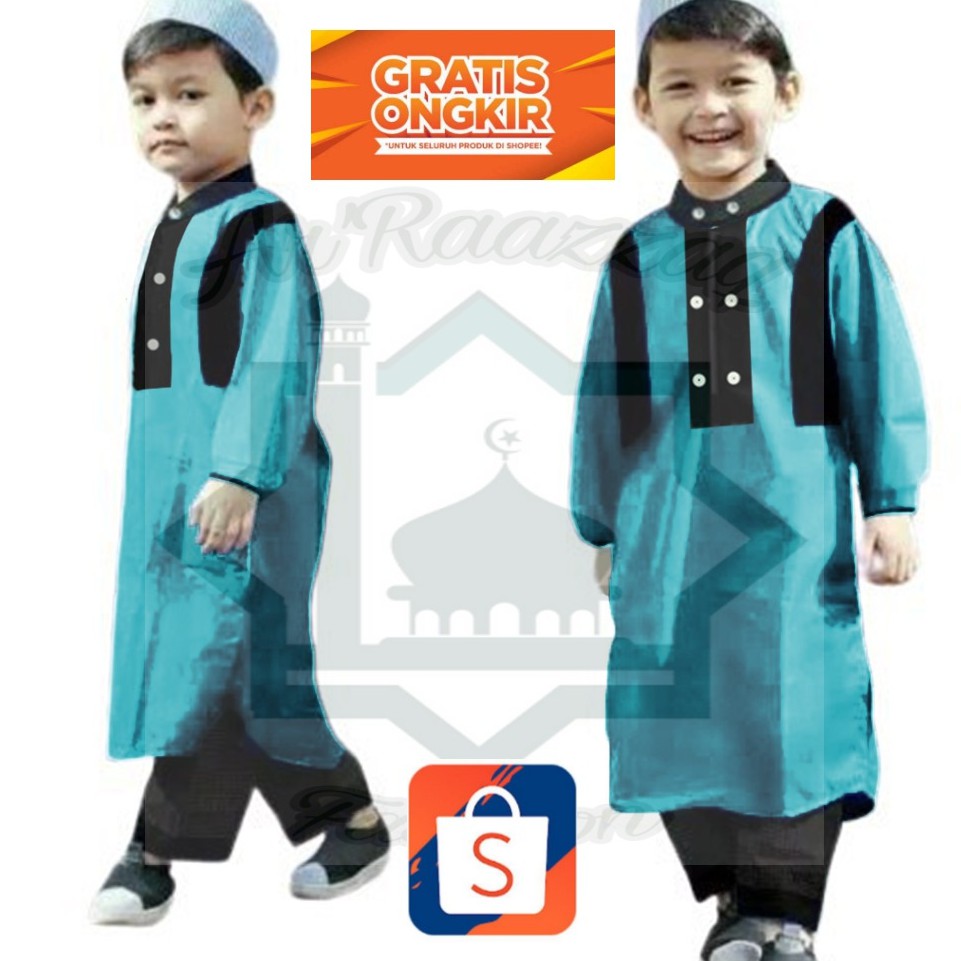 Baju Koko Gamis Anak Laki Laki Aladin Toyobo Warna Hijau Tosca