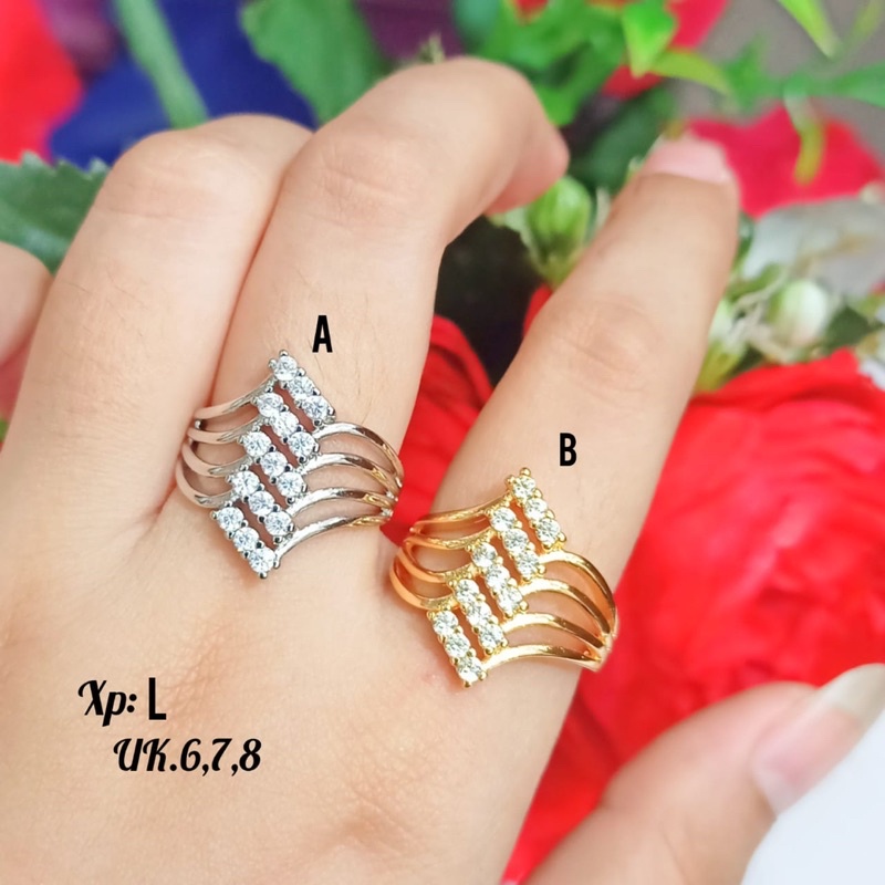 Cincin TITANIUM Dewasa Gold&amp;Silver strip lima permata perhiasan emas Korea,tidak karat *COD*