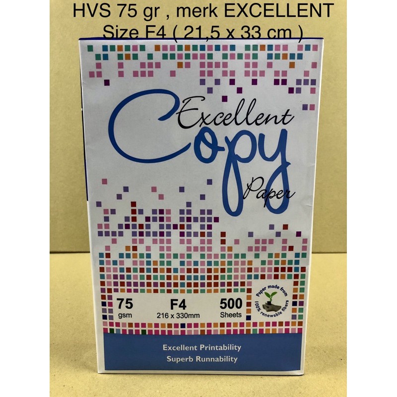 

Termurah! Excellent , Kertas HVS F4(Folio) 75 gram, per rim