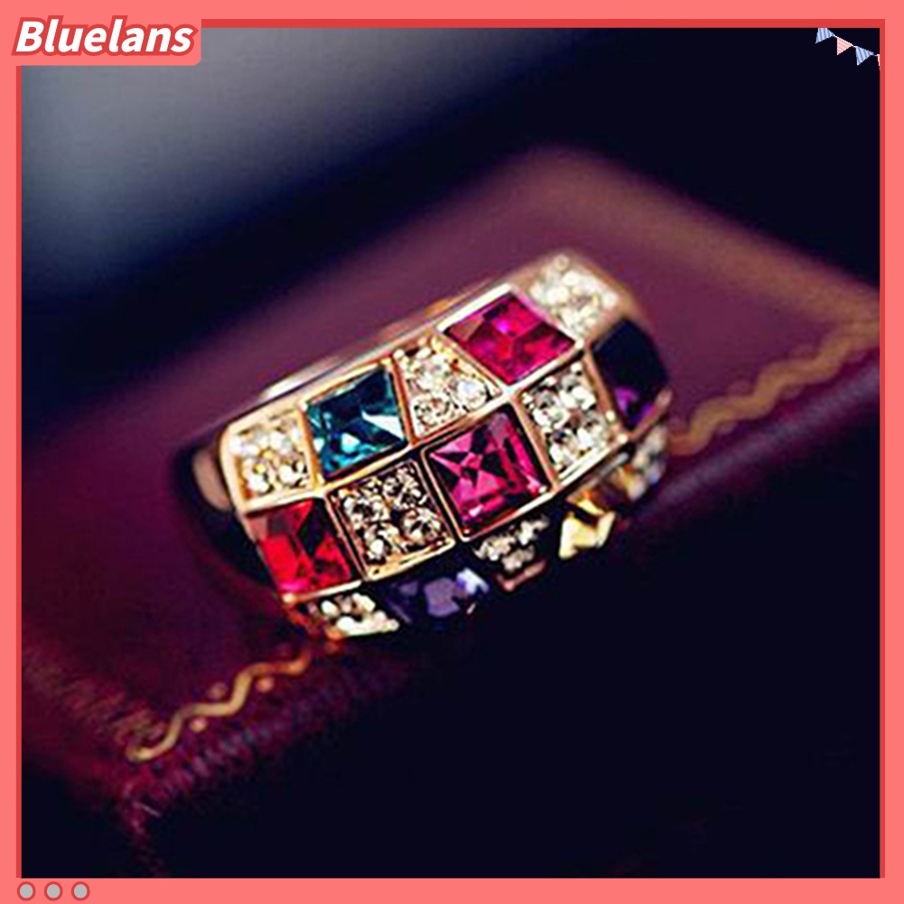 Bluelans Cincin Wanita Bahan Alloy Aksen Berlian Imitasi Warna-Warni Untuk Pesta Cocktail