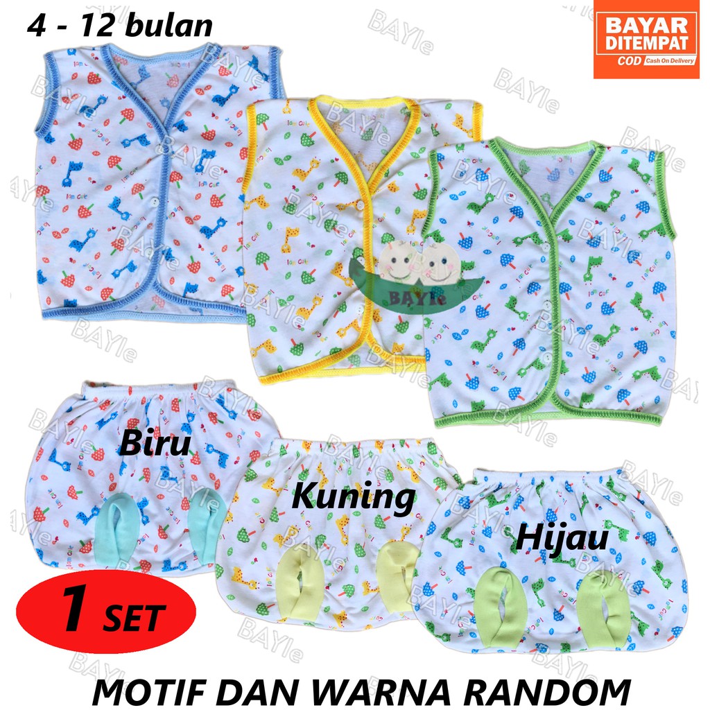 BAYIe - 1 SET Setelan Baju Bayi Kutung+Celana Kacamata JUMBO Motif TABUR umur 4 - 12 bulan/baju anak laki-laki/perempuan