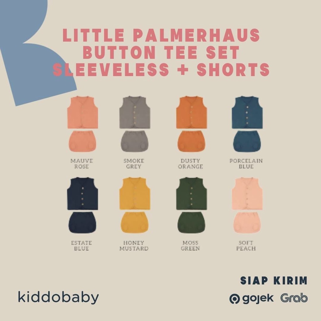 Little Palmerhaus Button Tee Set Sleeveless + Shorts | Setelan Kutung Set BAJU ANAK BAYI