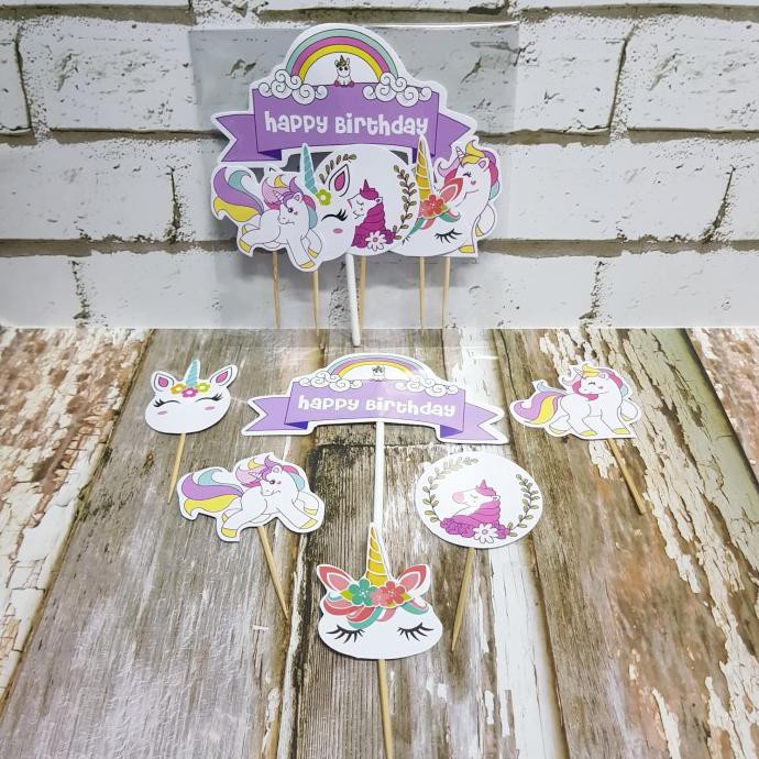 TOPPER CAKE HAPPY BIRTHDAY UNICORN/ CAKE TOPPER UNICORN/ HIASAN KUE