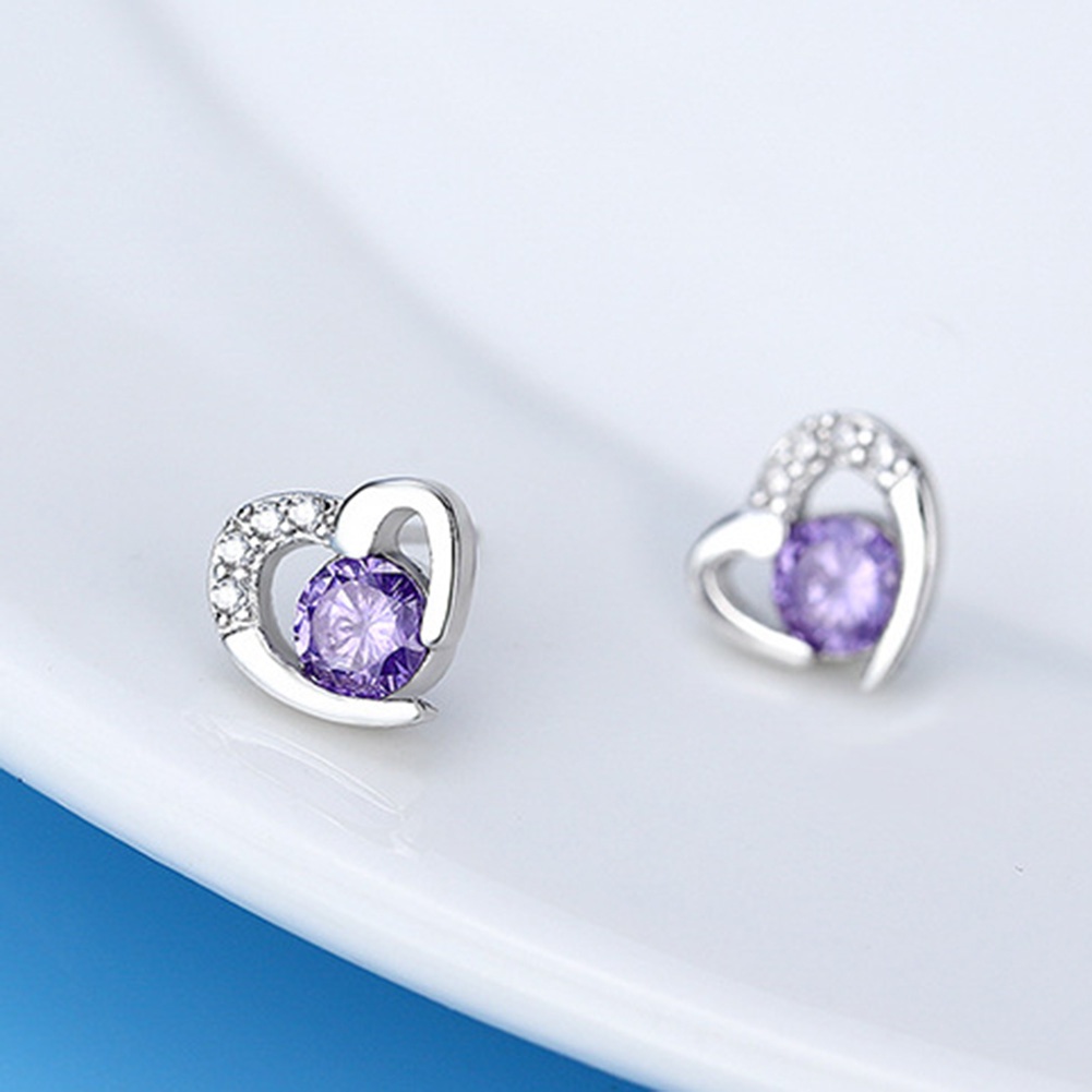 Hu Hu Hu Hu Hu Alat Bantu Pasang Kacamata♡ Anting Stud Cubic Zirconia Bentuk Hati Untuk Wanita