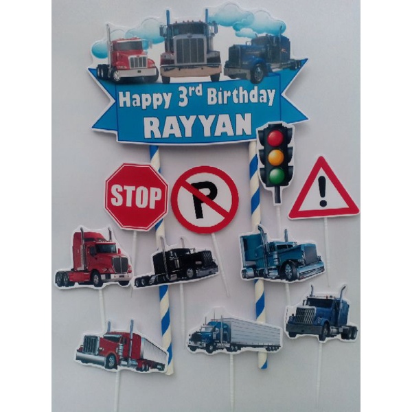 TOPPER CAKE ULANG TAHUN GAMBAR MOBIL BESAR - TRUK BISA CUSTOM NAMA