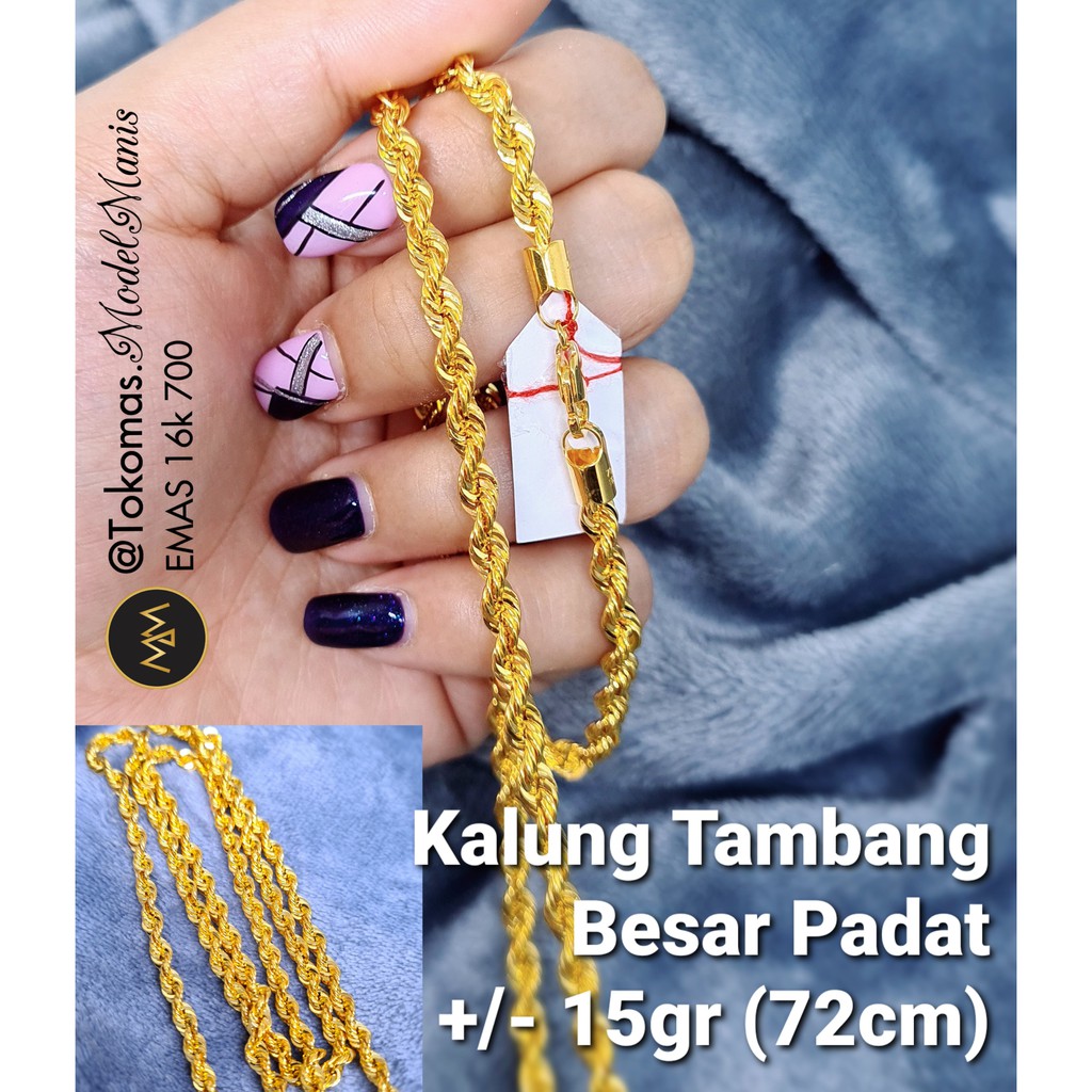 Kalung tambang panjang emas kuning 700 kadar 16K