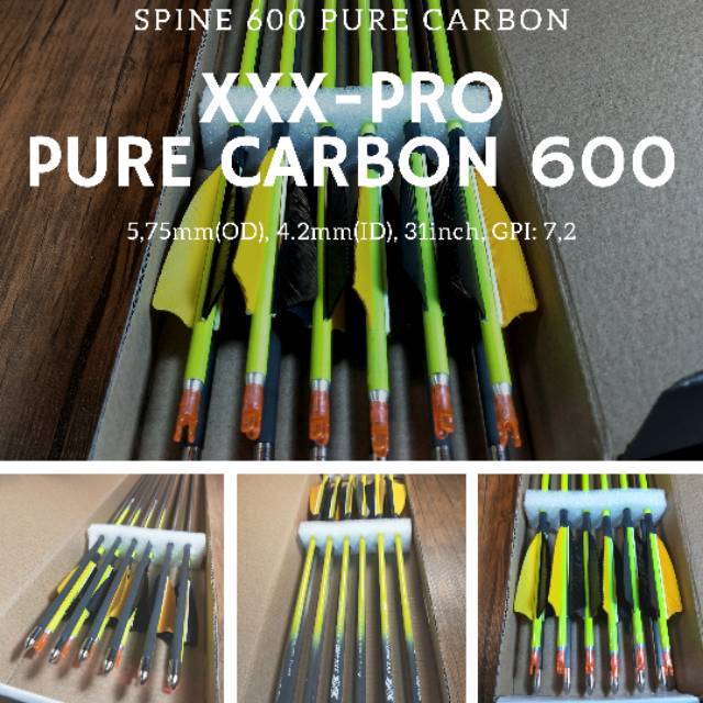 XXX-PRO PURE CARBON 600 - Pure Carbon Arrow Spine 600 Vanes Bulu Kalkun Olahraga