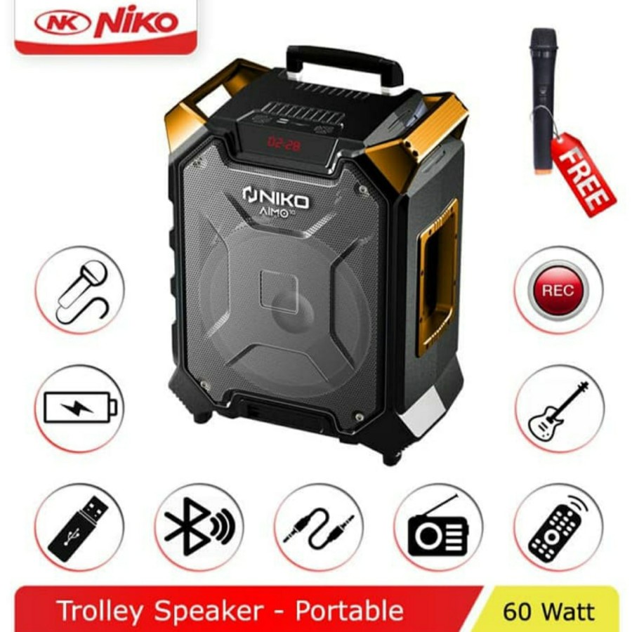 Trolley Speaker AC/DC Niko Aimo 10 Bluetooth 10 Inch 60 Watt Free Mic