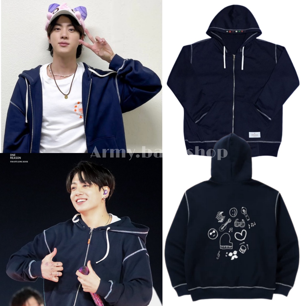 Jaket Hoodie Zipper BTS Permission to Dance on Stage Jahit Luar Sablon Belakang Full