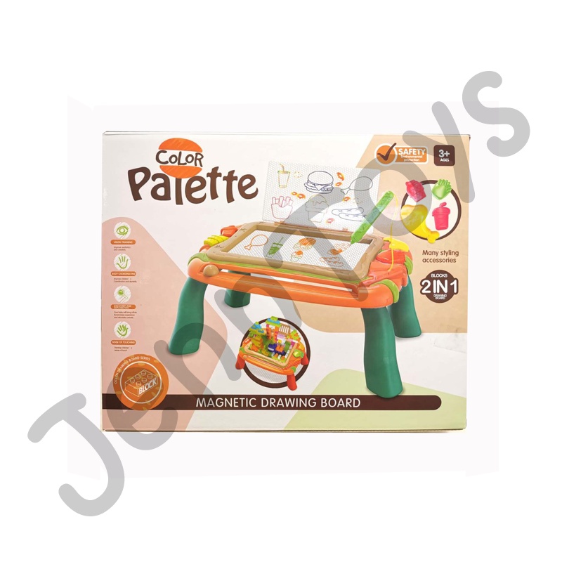 JennToys - Mainan Papan Tulis Meja anak -2 in 1 Magnetic drawing board Block Palette &amp; Color Palette