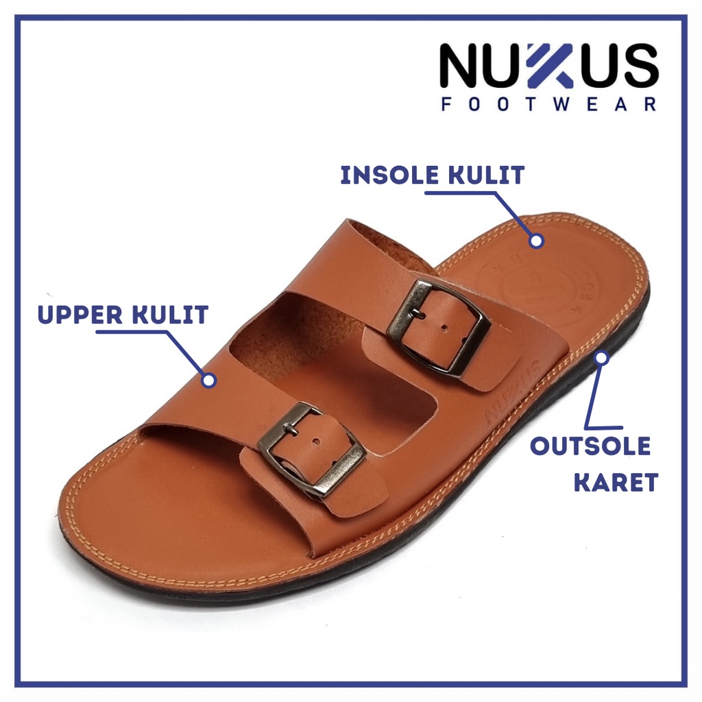 Nukus Sandal Pria Dewasa Kulit Sapi Asli Gesper Coklat Tan - Nk 04