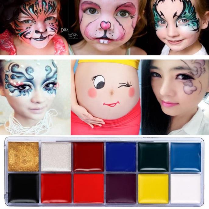 CAT WAJAH PEWARNA WAJAH MAKEUP 12 WARNA COSPLAY SET CAT UNTUK HALLOWEN