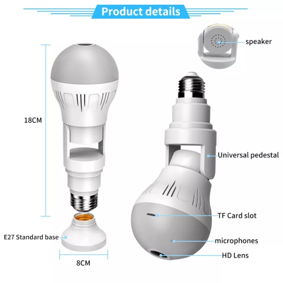 NA-Cctv Bohlam Lampu Wifi Hd 1080p Kamera Tekuk 180 Derajat V16 - BOHLAM V16