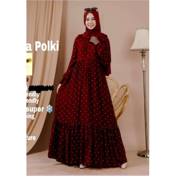 Gamis susun polka resleting depan busui