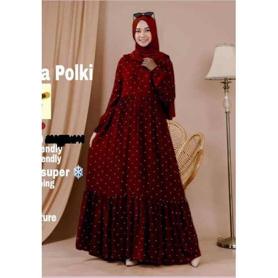 Gamis susun polka resleting depan busui