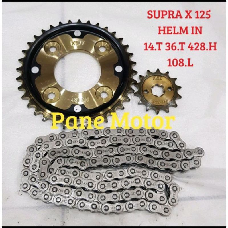 GEAR GIR SET SUPRA X 125 HELM IN 428.H 14.T 36.T 108.L. BERKUALITAS