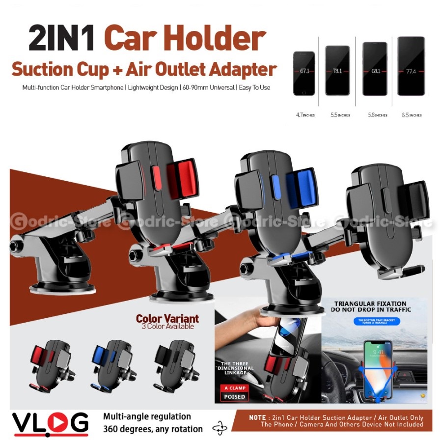 2in1 Holder HP Mobil (Suction Car Dashboard &amp; AC) Phone Mount AutoLock