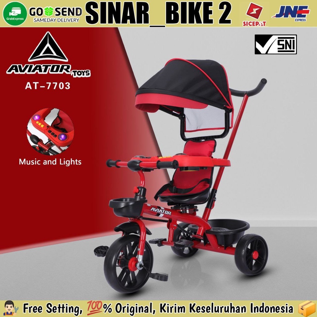 Sepeda Roda Tiga Anak  AVIATOR AT-7703 Kursi Putar Pengaman Musik