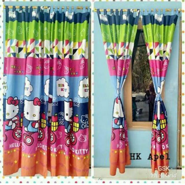 Ready 2 pcs GOrden pintu jendela karakter hello kitty lucu homemade ukuran 120x200 cm