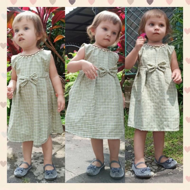 Dress Katun Overal Kotak kotak Anak Perempuan 1 - 4 tahun