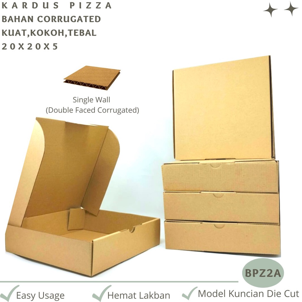 Kardus Pizza 20X20X5 Corrugated Die Cut E-flute (BPZ2A)