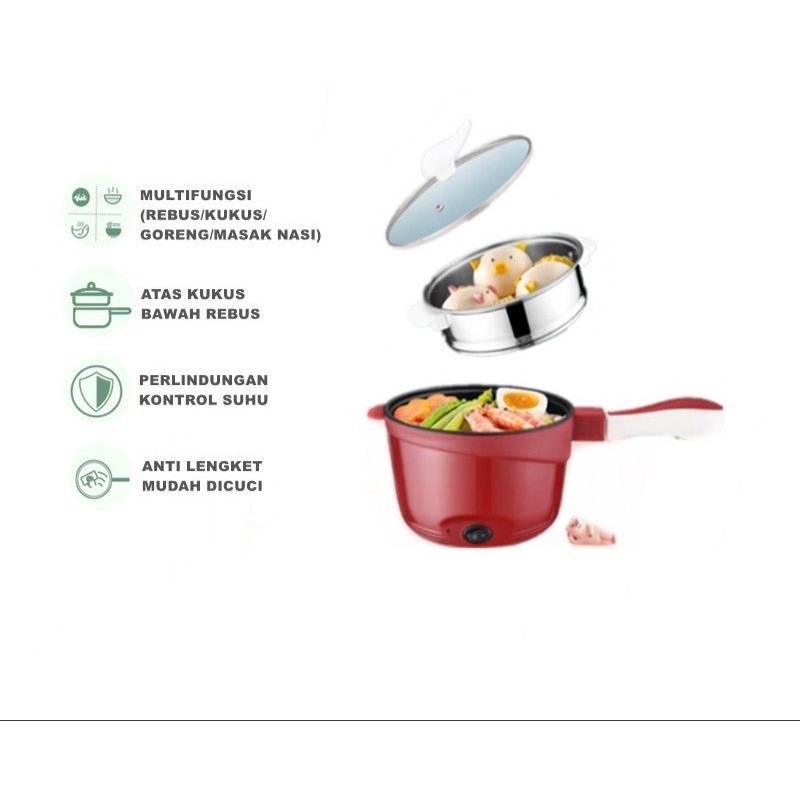 Panci Listrik Serbaguna Electric Cooking Panci Kukus Plus Goreng Panci Elektrik Travel Multifungsi