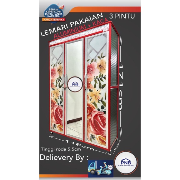 Lemari pakaian gamis 3 pintu almunium kaca lukis (BOGOR-DEPOK)
