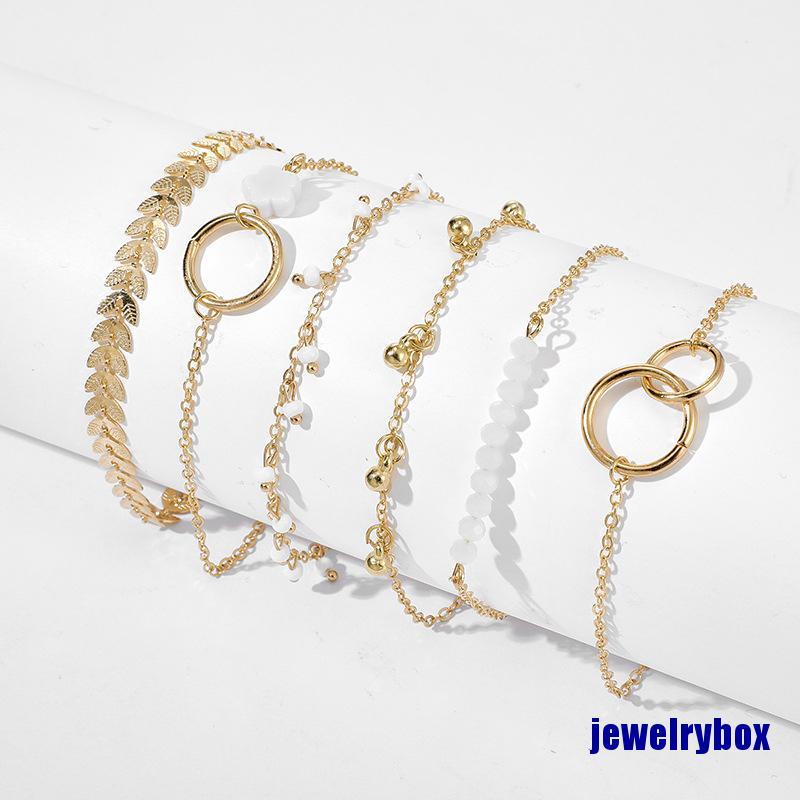 6pcs / Set Gelang Tangan Rantai / Rumbai / Daun Gaya Boho Untuk Wanita