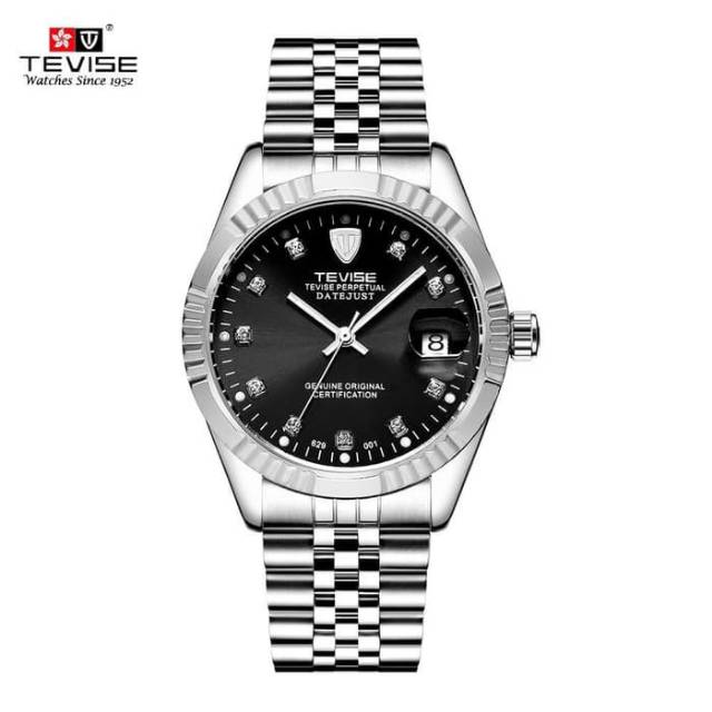 Jam Tangan Mekanik Automatic Tevise Datejust Silver Black