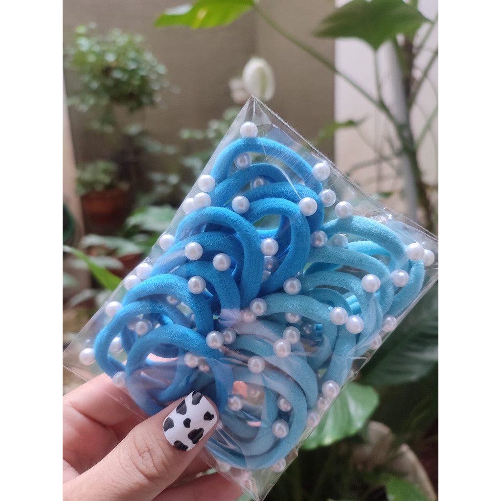 Ikat Rambut Korea Towel Ring Set ( isi 50pcs)-TOWEL PEARL-BLUE(20