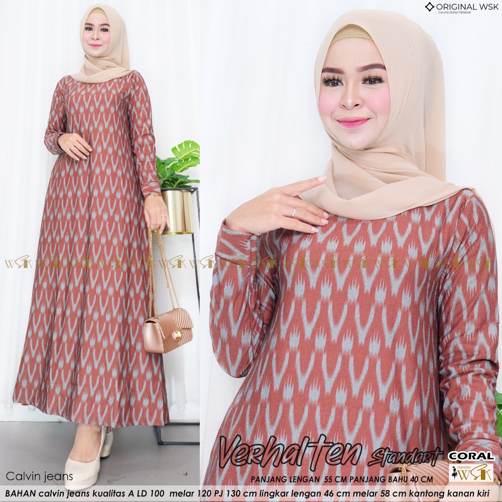 Baju Gamis Wanita Terbaru 2021 Gamis Bahan Calvin Jeans Kualitas A Ld 100 Melar